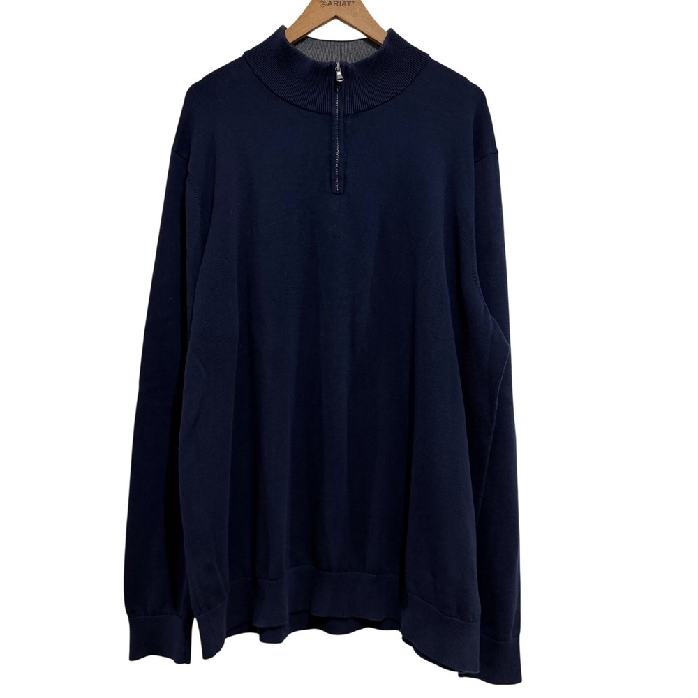 Lands End Men's XXL Navy Blue 100% Supima Cotton 1/4 Zip Sweater Casual Winter